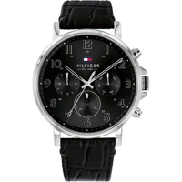 Tommy Hilfiger 1710381 Black Dial Leather Stra..