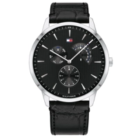 Tommy Hilfiger 1710391 Black Dial Leather Stra..