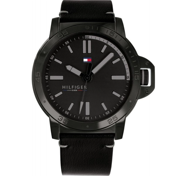 Tommy Hilfiger 1791592 Black Dial With Black Leather Strap Watch