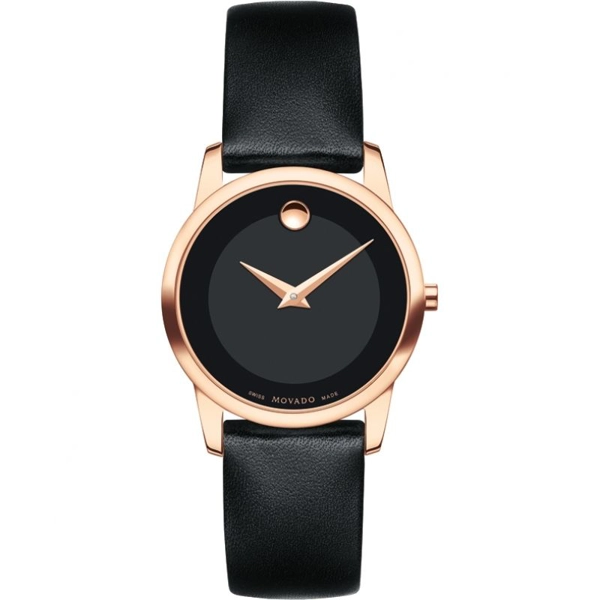 Movado 0607079 Black Leather Strap Watch For Women