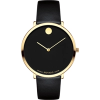 Movado 0607137 Ladies Black Leather Strap Watch