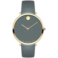 Movado 0607140 Grey Leather Strap Watch For La..