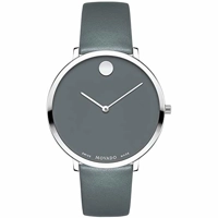 Movado 0607144 Ladies Grey Leather Strap Watch