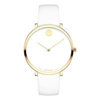 Movado 0607138 White Dial Leather Strap Ladies..