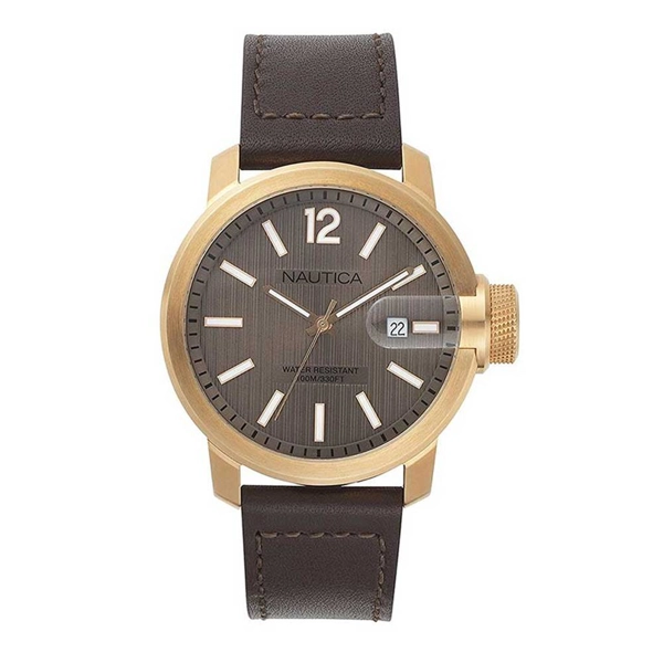 Nautica NAPSYD013 Brown Dial Calfskin Leather Strap Gents Watch