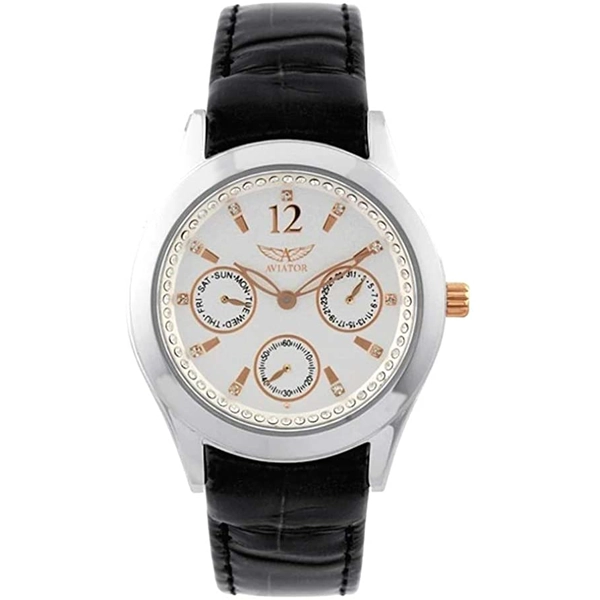 Aviator AVW3074L68 White Dial Leather Strap Ladies Watch