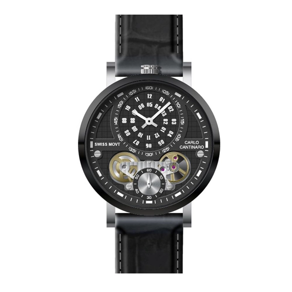 Carlo Cantinaro CC1004GL007 Black Dial Leather Strap Gents Watch