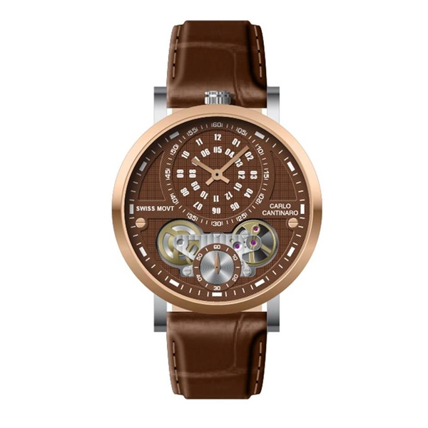 Carlo Cantinaro CC1004GL010 Brown Dial Leather Strap Gents Watch
