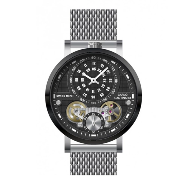 Carlo Cantinaro CC1004GM018 Black Dial Stainless Steel Strap Gents Watch