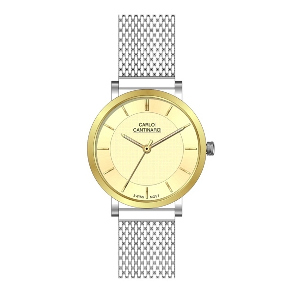 Carlo Cantinaro CC1002LM013 Golden Dial Stainless Steel Strap Ladies Watch