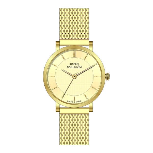 Carlo Cantinaro CC1002LM014 Golden Dial Stainless Steel Strap Ladies Watch