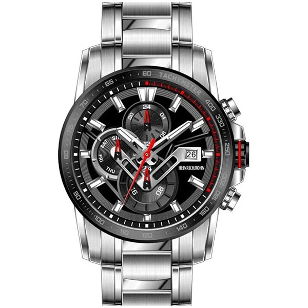 Heinrichssohn HS1013D Black Dial Stainless Steel Strap Gents Watch