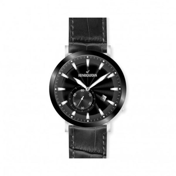 Heinrichssohn HS1016D Black Dial Leather Strap Gents Watch