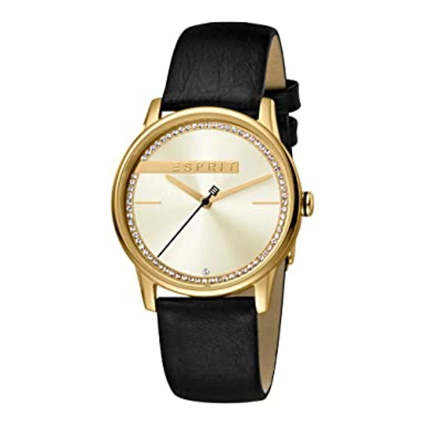 Esprit ES1L082L0025 Black Leather Gold Dial Ladies Watch