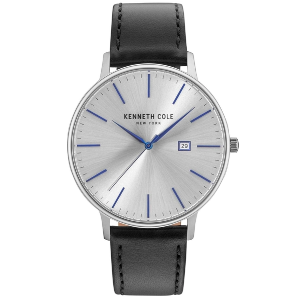 Kenneth Cole KC15059006 Black Leather Silver Dial Mens Watch