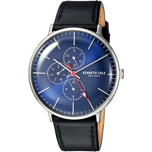 Kenneth Cole KC15189001 Black Leather Blue Dial Mens Watch