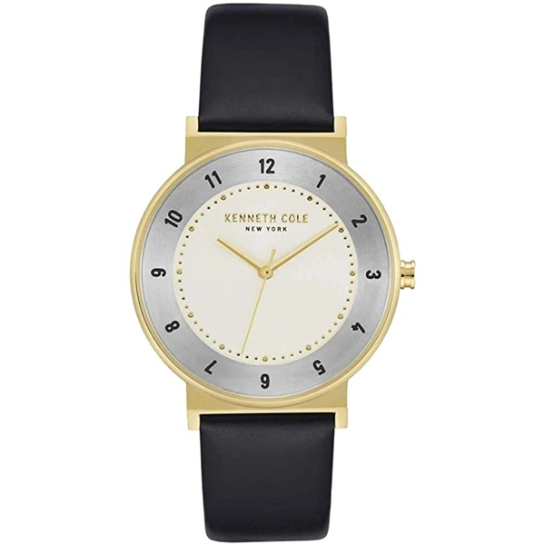 Kenneth Cole KC50074002 Black Leather White Dial Mens Watch