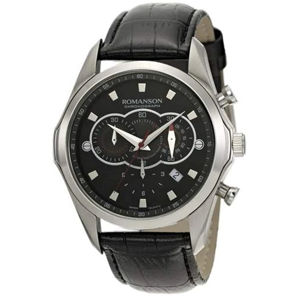 Romanson TL3207HM1WA32W Black Leather Silver Case Watch for Men