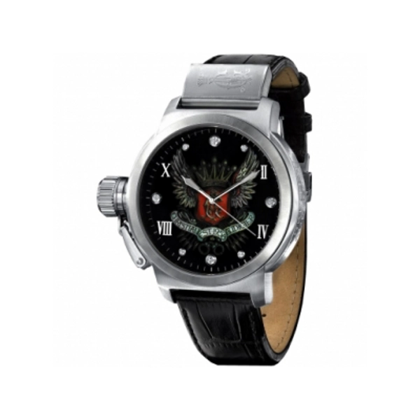 Christian Audigier ETE-104 Unisex Winged Crown Black Strap Watch