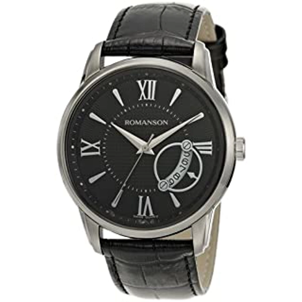 Romanson TL3205MM1WA32W Black Leather Strap Black Dial Men’s Watch