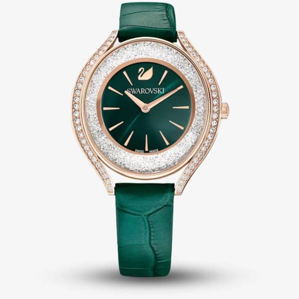 Swarovski 5644078 Green  Leather Stainless Steel Watches For Women