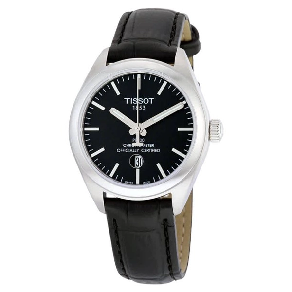 Tissot T1012511605100 Black Dial Leather Strap Quartz Simple Watch For Women