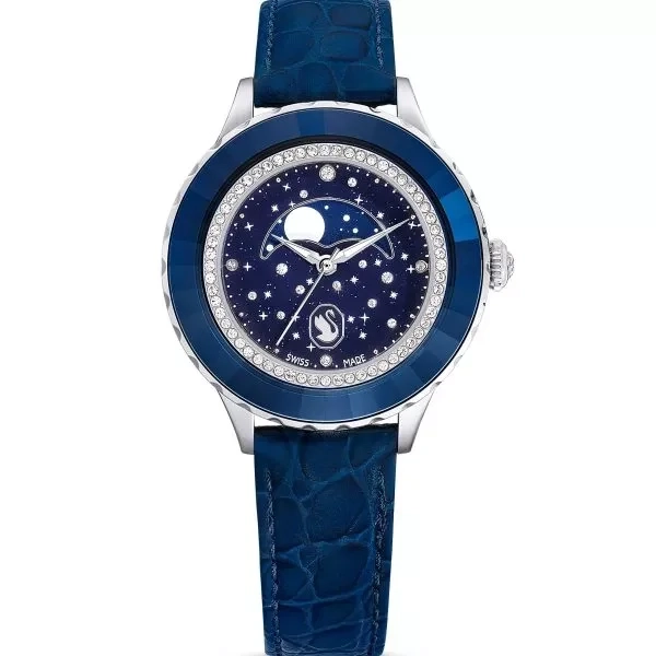 Swarovski 5677494 Silver blue Leather Watches For Women