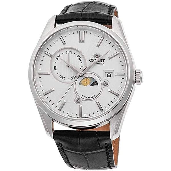 Orient RA-AK0305S10B Black Leather Silver Dial Watch for Men