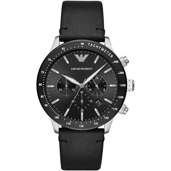 Armani AR11243 Black Leather Black Case Watch for Men