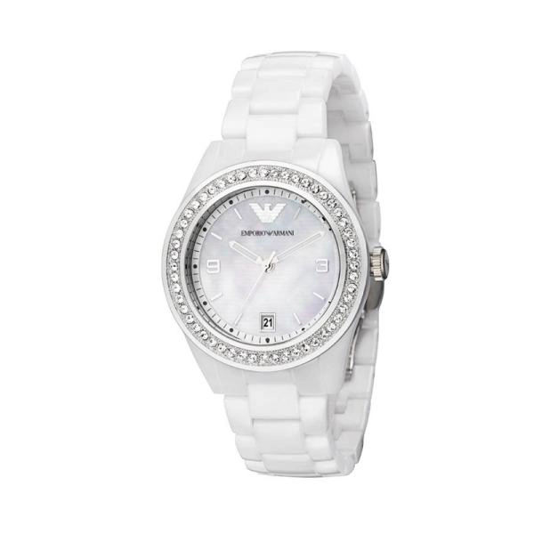Emporio Armani Watches AR1426 Ladies Ceramica All White Crystals Watch