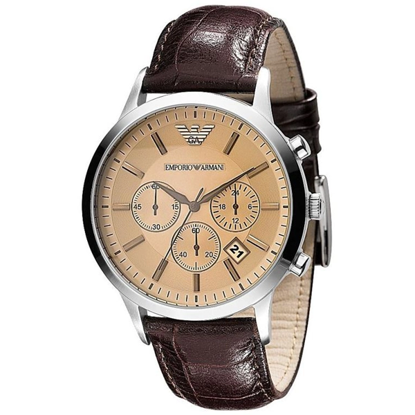 Emporio Armani AR2433 Classic Chrono Leather Amber Dial Mens Watch
