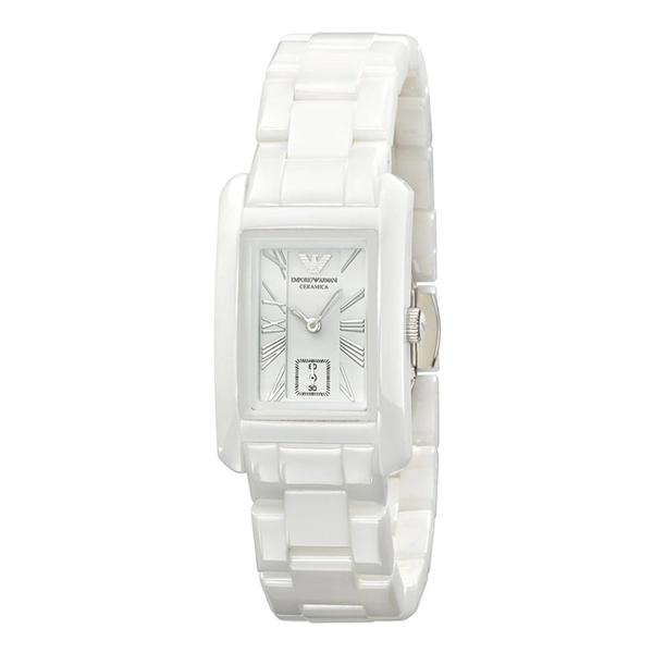 Emporio Armani AR1409 Ladies White Ceramic Rectangle White Dial Watch