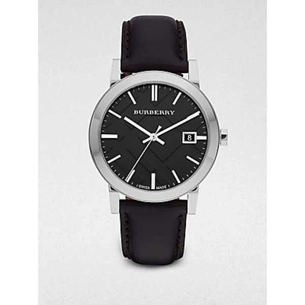 Burberry round clearance leather strap watch