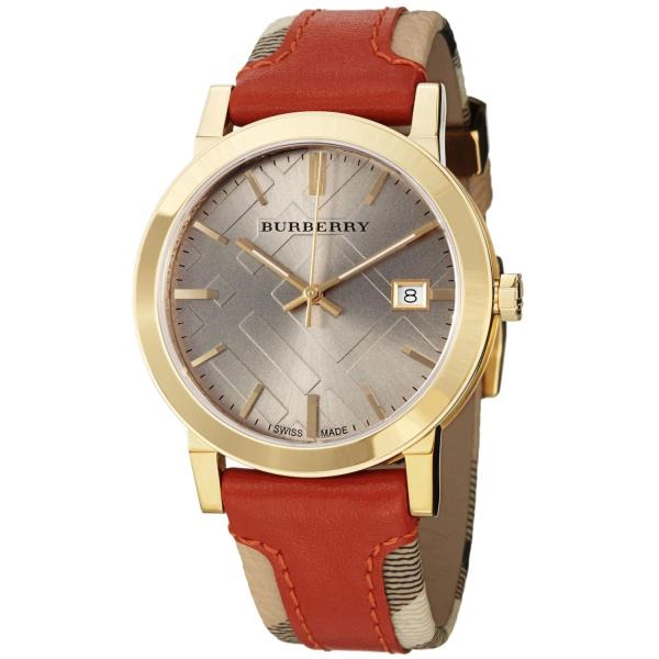 Burberry BU9016 Men's Large Check Leather on Canvas Strap Watch
