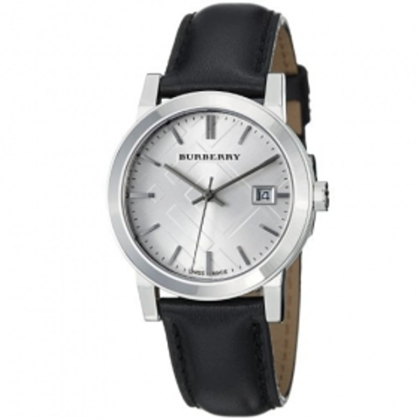 Burberry BU9106 Women's Check Black Leather Strap Watch