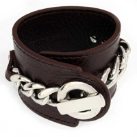 D&G Leather Bracelet DJ0446 Mens Silver Brown