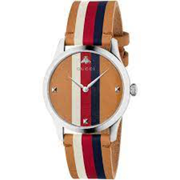 GUCCI YA1264078 Brown Dial Leather Strap Watch for Men