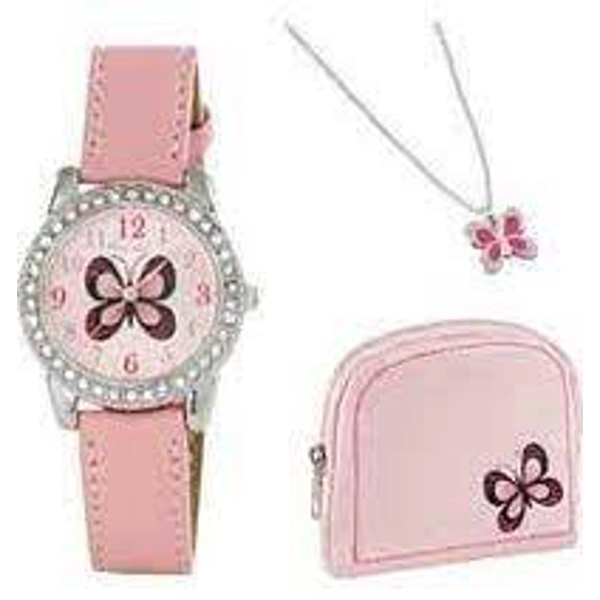 Tikkers AKG-008 Pink Dial Leather Strap Girls Watch for Children