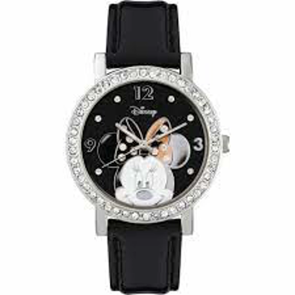 Disney MN1149 Black Dial Leather Strap Watch for Women