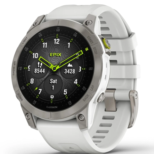 Garmin Epix™ Gen 2 Sapphire Black Titanium with White Rubber Strap Smartwatch 010-02582-21
