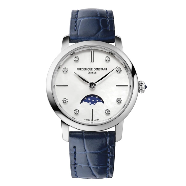 Frederique Constant Ladies Fc Slimline Moonphase DC Blue Watch FC-206MPWD1S6
