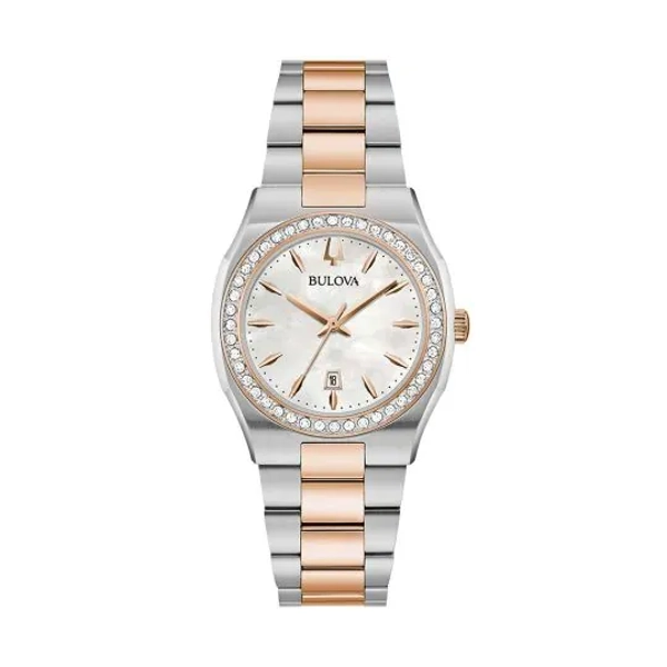 Bulova 98R283 Mother of pearl, White Stainless Steel Watches For Ladies