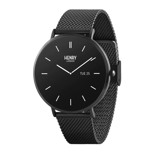 Henry London Smart Amoled Black Leather Strap Watch