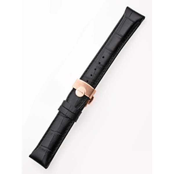 Perigaum Leather Strap 22 x 175 mm Black Rose Folding Clasp