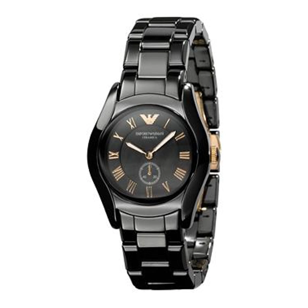 Emporio Armani Watches AR1412 Ladies Ceramica Rose Gold Black Watch