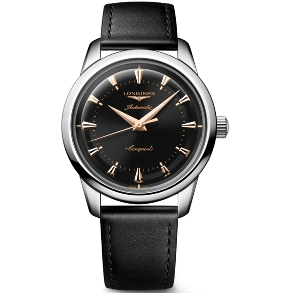 Longines Conquest Heritage L1.650.4.52.2 Black Leather Watches For Men