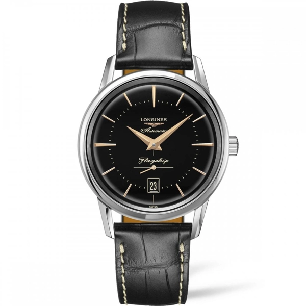 Longines Flagship Heritage L4.795.4.58.0 Black Leather Watches For Men