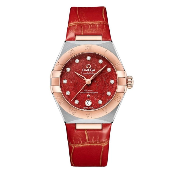 Omega Constellation 131.23.29.20.99.002 Red Leather Watches for Women
