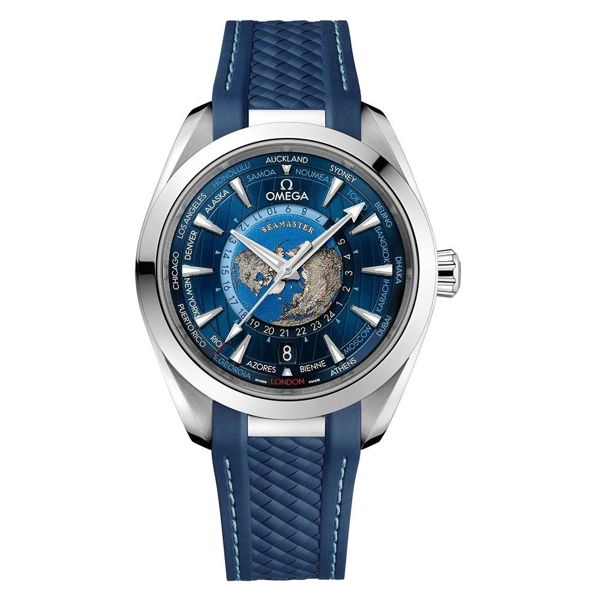 Omega Seamaster Aqua Terra 150M Worldtimer 220.12.43.22.03.001 Blue Rubber Watches for Men