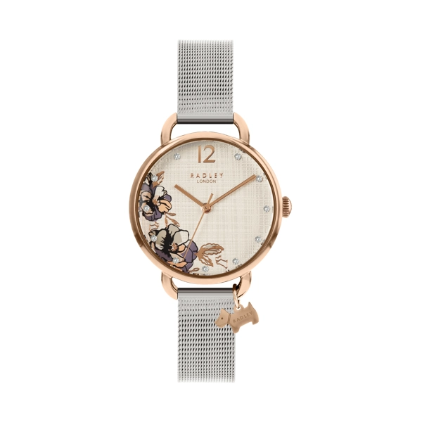 Radley Sketchbook Floral Open Shoulder RY4525 Champagne Dial Stainless Steel Strap Ladies Watch